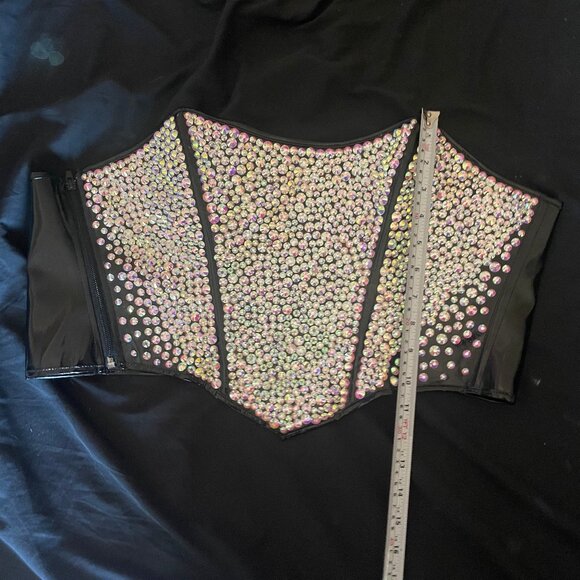 DIY Upcycled Corset Bustier Rhinestones Crystals PVC Punk Goth BDSM - Picture 2 of 5
